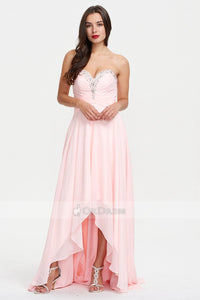 Pink Asymmetrical A-line Sweetheart Sleeveless Candy Pink Chiffon Evening Dress