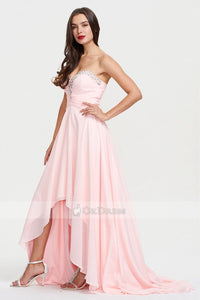 Pink Asymmetrical A-line Sweetheart Sleeveless Candy Pink Chiffon Evening Dress