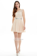 OKdress Charming Short Bateau Chiffon Lace Prom Dresses