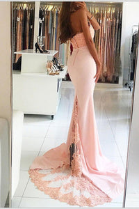 Pink Mermaid Empire High Neck Sleeveless Satin Buttons Prom Dresses