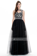 Black Hot Selling A-line Floor-length Bateau Tulle Prom Dresses