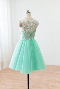Short/Mini A-line/Princess Lace Tulle Covered Button Cocktail Dresses