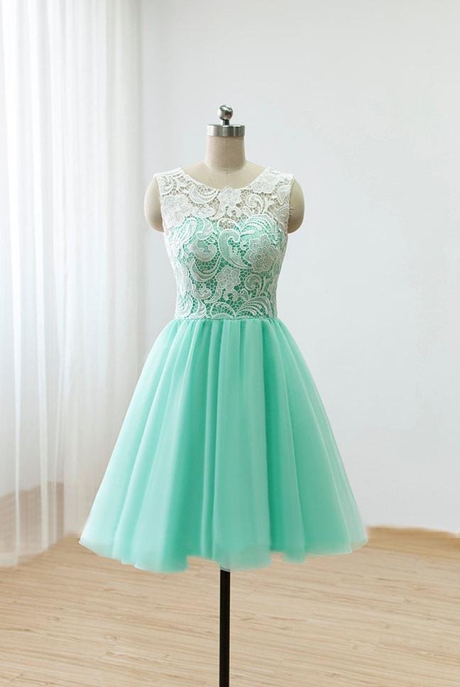 Short/Mini A-line/Princess Lace Tulle Covered Button Cocktail Dresses