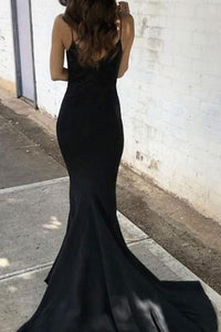 Mermaid Black Long V-Neck Prom Dress