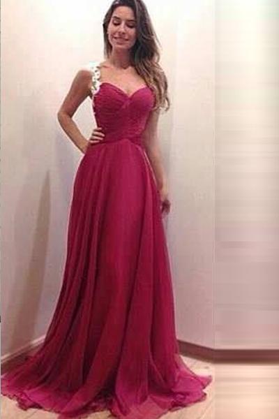 Burgundy Modern Zipper Up at Side A-line/Princess Chiffon Sweep Train Prom Dresses