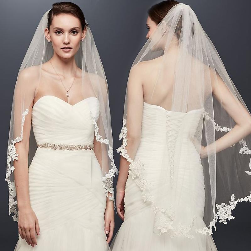 Ivory Bridal Veil with Lace 1m*1m