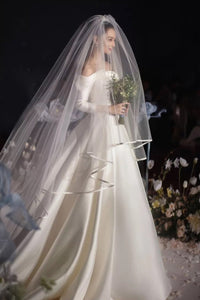 White Long Bridal Veils with Comb
