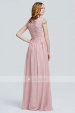 Pink Classy A-line/Princess Cap Sleeves Chiffon Long Prom Dresses Sale