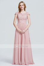 Pink Classy A-line/Princess Cap Sleeves Chiffon Long Prom Dresses Sale