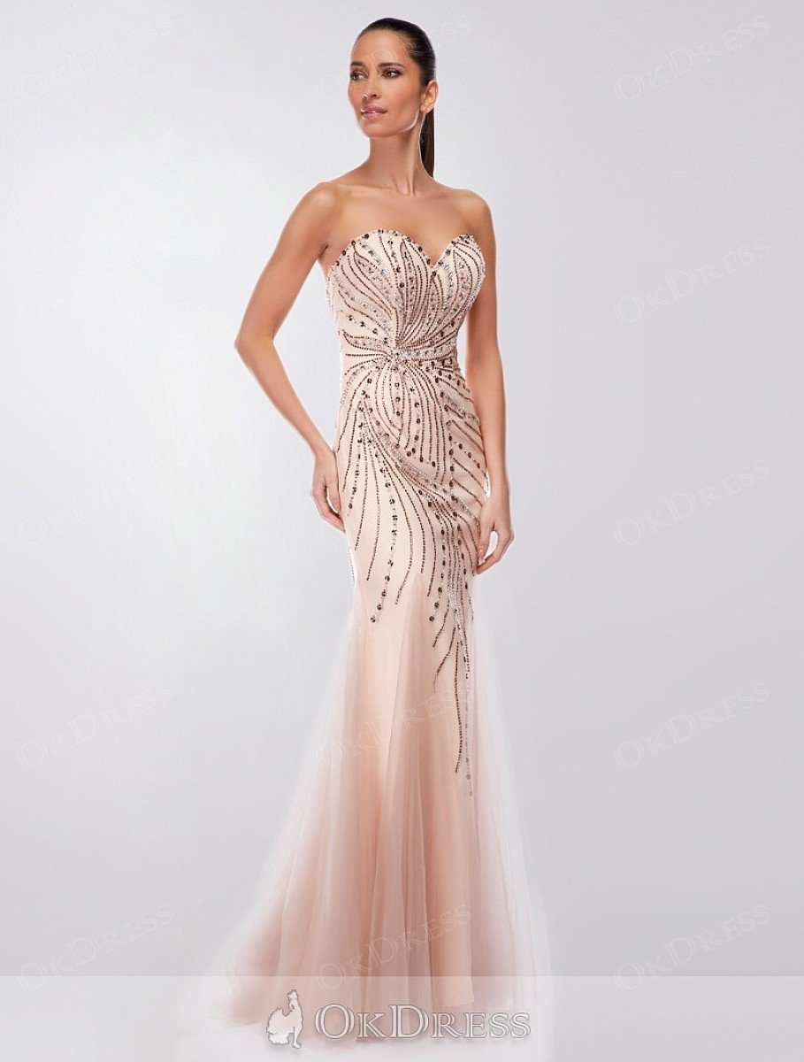 Pink Trumpet/ Mermaid Sweetheart Strapless Beading Long Formal Prom/Evening Dresses