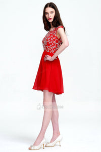 Red Knee-length Illusion UK Prom Dress with Sequins