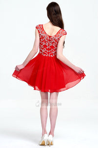 Red Knee-length Illusion UK Prom Dress with Sequins