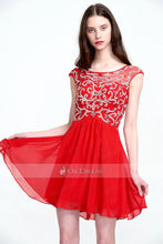 Red Knee-length Illusion UK Prom Dress with Sequins