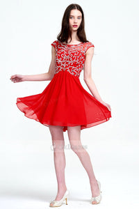 Red Knee-length Illusion UK Prom Dress with Sequins