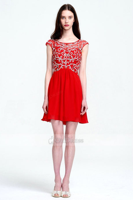 Red Knee-length Illusion UK Prom Dress with Sequins