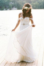 White A-line Sleeveless Chiffon Off-the-shoulder Wedding Dresses