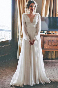 Tulle Floor-Length Long Sleeves Wedding Dresses