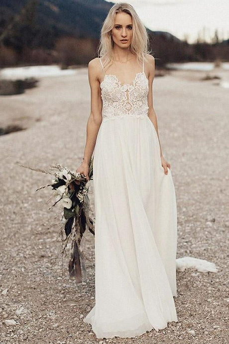 Elegant A-Line/Princess Spaghetti Straps Lace  Sleeveless Tulle Wedding Dresses