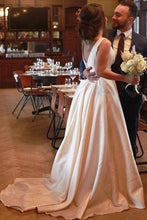A-Line/Princess Sweetheart Sleeveless Satin Floor-Length Wedding Dresses with Bow(s)