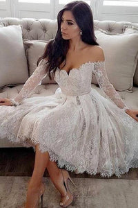 A-Line/Princess Lace Off-the-Shoulder Short Wedding Dresses
