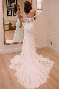 Trumpet/Mermaid Sweep Train Tulle Off-the-Shoulder Wedding Dresses