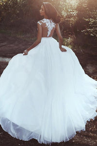 A-Line/Princess Tulle Sleeveless Appliques Lace Wedding Dresses