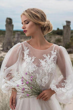 Tulle  Scoop Neck Long Sleeves Floor-Length Wedding Dresses