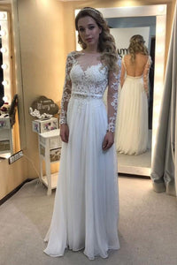 Elegant Long Sleeves Lace Open Back Floor-Length Wedding Dresses