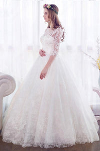 A-Line/Princess Lace 3/4 Sleeves Court Train Wedding Dresses