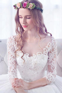 A-Line/Princess Lace 3/4 Sleeves Court Train Wedding Dresses