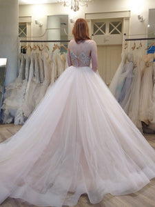 A-Line/Princess Court Train Tulle Sleeveless Spaghetti Straps Wedding Dresses