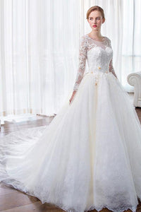 A-Line/Princess Lace  Scoop Neck Long Sleeves Wedding Dresses