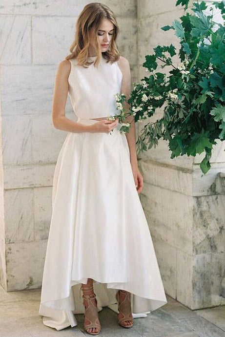Asymmetrical Satin Sleeveless Wedding Dresses