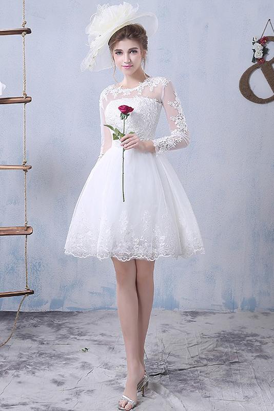 A-Line/Princess Short Lace Long Sleeves Wedding Dresses