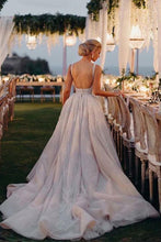 Lace V-neck Floor-Length Chapel Train Sleeveless Wedding Dresses