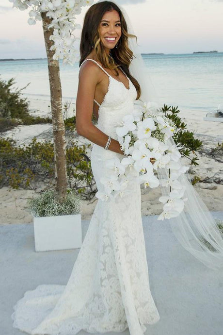 Trumpet/Mermaid Lace Sleeveless Spaghetti Straps Lace Floor-Length Wedding Dress