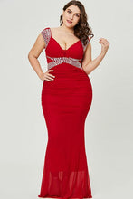 Red Plus Size Pleated Chiffon Floor-Length Prom Dresses with Beading