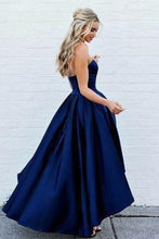 Dark Navy Gorgeous Asymmetrical High-low A-line/Princess Sweetheart Satin Prom Dresses