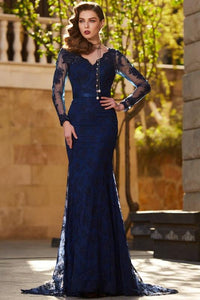 Trumpet/ Mermaid V-neck Full/Long Sleeves Long Formal Prom Dresses