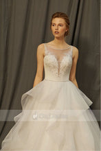 Ivory Tulle Sleeveless Wedding Dresses with Beading