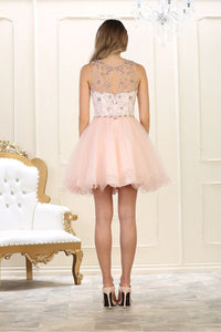 A-line Illusion neckline Sleeveless Beading Short/Mini Tulle Prom Dresses