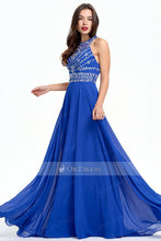 Royal Blue 2019 Long Sleeveless Chiffon Rhinestone A-line Prom Dresses