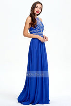 Royal Blue 2019 Long Sleeveless Chiffon Rhinestone A-line Prom Dresses