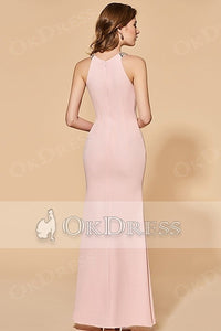 Pink Trumpet/ Mermaid Sleeveless Ruffles Beading Split Long Evening Dresses