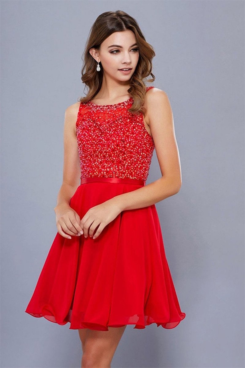 Red A-line/Princess Sleeveless Beading Short Formal Cocktail Dresses