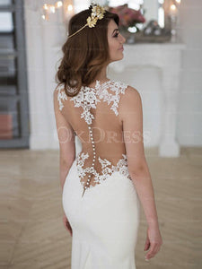 White Cute Scoop Lace Zipper Wedding Dresses