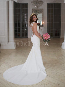 White Cute Scoop Lace Zipper Wedding Dresses