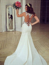 White Cute Scoop Lace Zipper Wedding Dresses