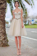 Ivory Absorbing Satin & Tulle Sweetheart Neckline A-Line Knee-Length Homecoming Dress with Beaded Lace Appliques