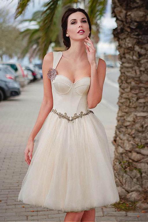 Ivory Absorbing Satin & Tulle Sweetheart Neckline A-Line Knee-Length Homecoming Dress with Beaded Lace Appliques